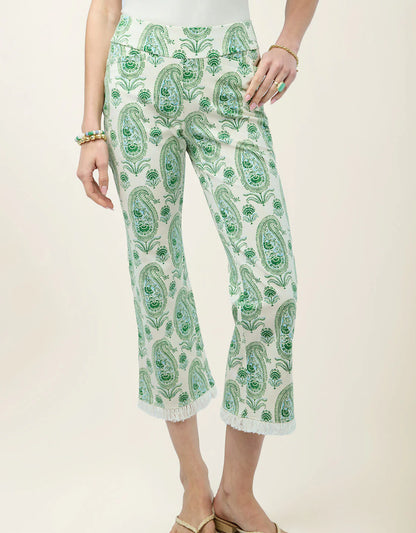 Spartina Maren Fringe Pant Flagler Paisley Green Ankle Pant