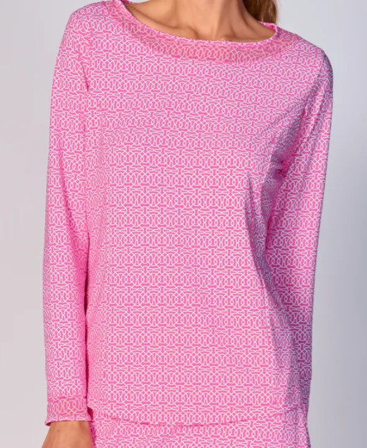 G Lifestyle SPRING Mesh Block Long Sleeve Top In Cubic Pink