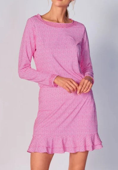 G Lifestyle SPRING Mesh Block Long Sleeve Top In Cubic Pink