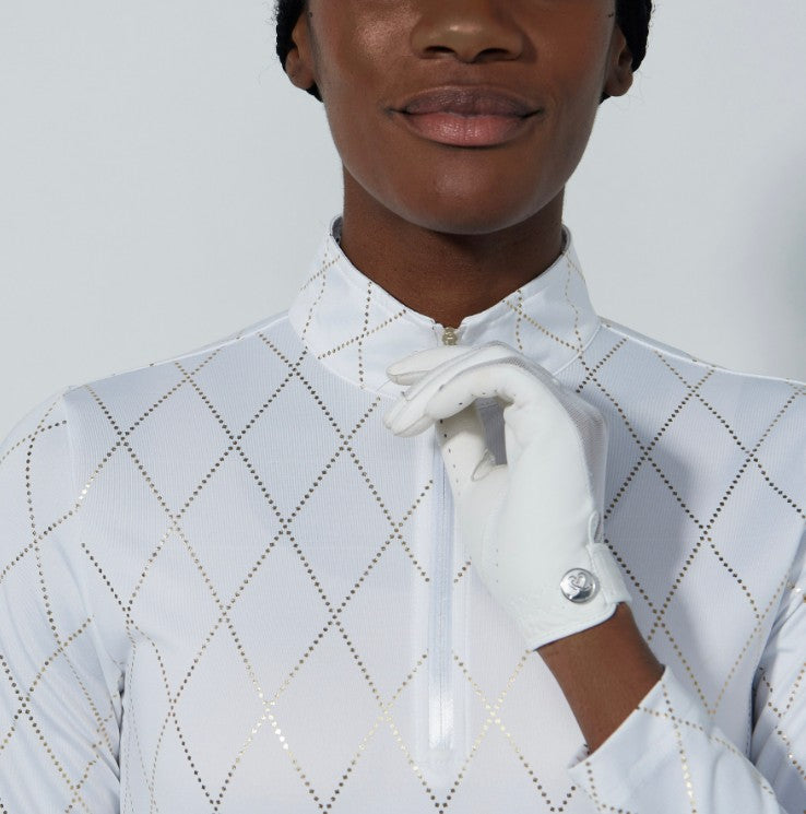 Daily Sports Tempo White and Gold Metallic Long Sleeve Polo