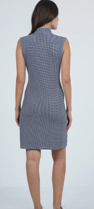 IBKUL Mini Check Print Sleeveless Mock Dress