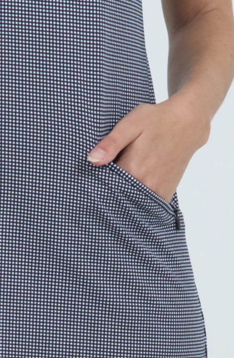 IBKUL Mini Check Print Sleeveless Mock Dress (Multiple Colors)