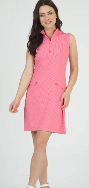 IBKUL Mini Check Print Sleeveless Mock Dress (Multiple Colors)