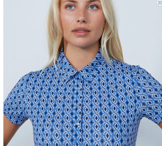 Daily Sports ARTIST Modern Geo Blue Print Short Sleeve Polo Shirt