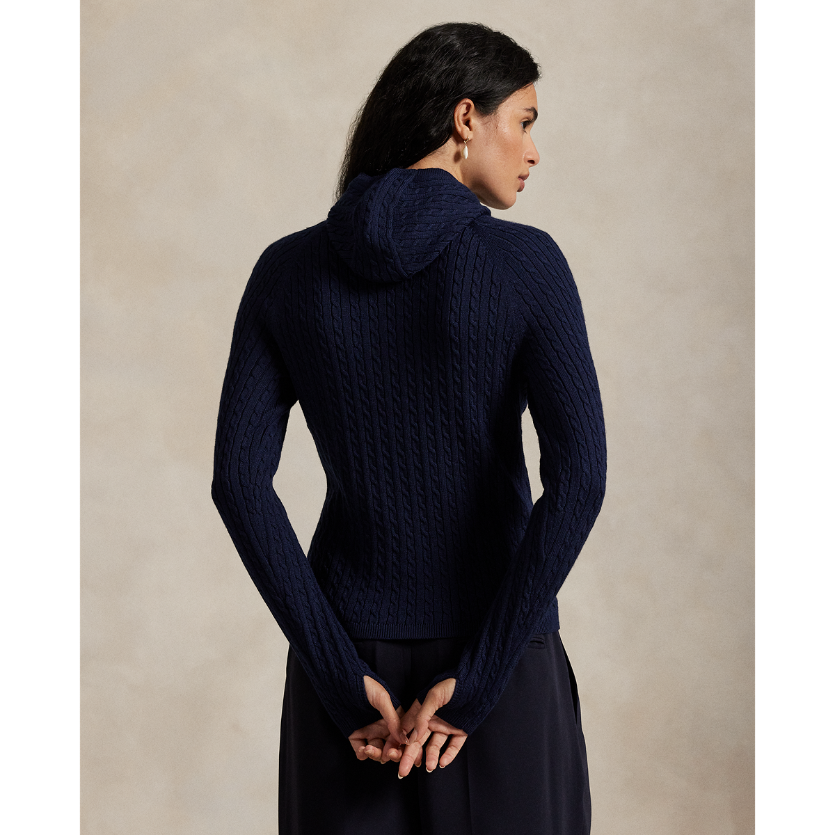 Ralph Lauren RLX LONG-SLEEVE COTTON BLEND CABLE KNIT HOODED SWEATER