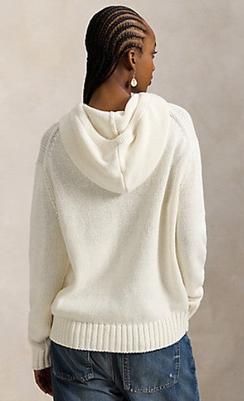 Ralph Lauren RLX LONG-SLEEVE COTTON/LINEN NOVELTY BEAR HOODED SWEATER
