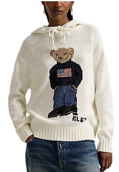 Ralph Lauren RLX LONG-SLEEVE COTTON/LINEN NOVELTY BEAR HOODED SWEATER