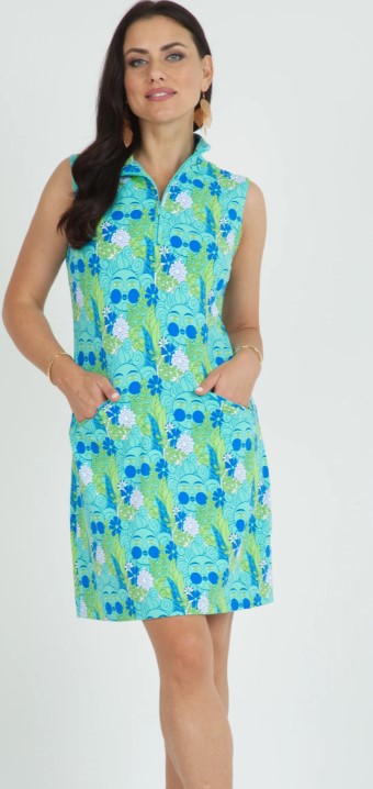 IBKUL Nadia Print Sleeveless Mock Dress (Multiple Colors)