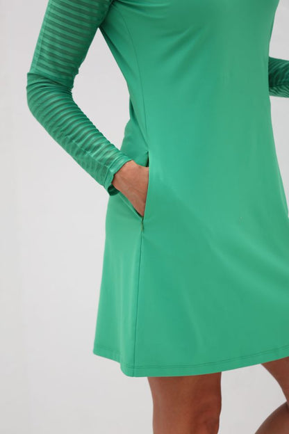 FAMARA Emerald Sheer Sleeve Skater Dress