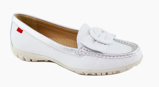 Marc Joseph Norwalk Golf Shoe in White & Metallic Silver Napa