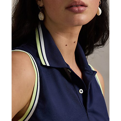 Ralph Lauren RLX SLEEVELESS TOUR PIQUE VAL POLO W/ TIPPING AND BLOUSON AT HEM