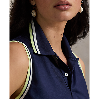 Ralph Lauren RLX SLEEVELESS TOUR PIQUE VAL POLO W/ TIPPING AND BLOUSON AT HEM