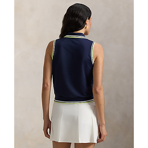 Ralph Lauren RLX SLEEVELESS TOUR PIQUE VAL POLO W/ TIPPING AND BLOUSON AT HEM