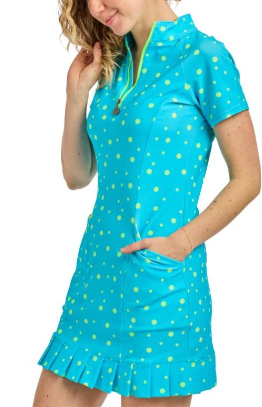 Tzu Tzu AQUA DOTS PENNIE Capped Sleeve Dress