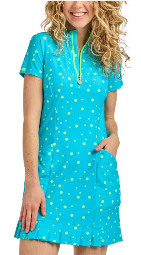 Tzu Tzu AQUA DOTS PENNIE Capped Sleeve Dress
