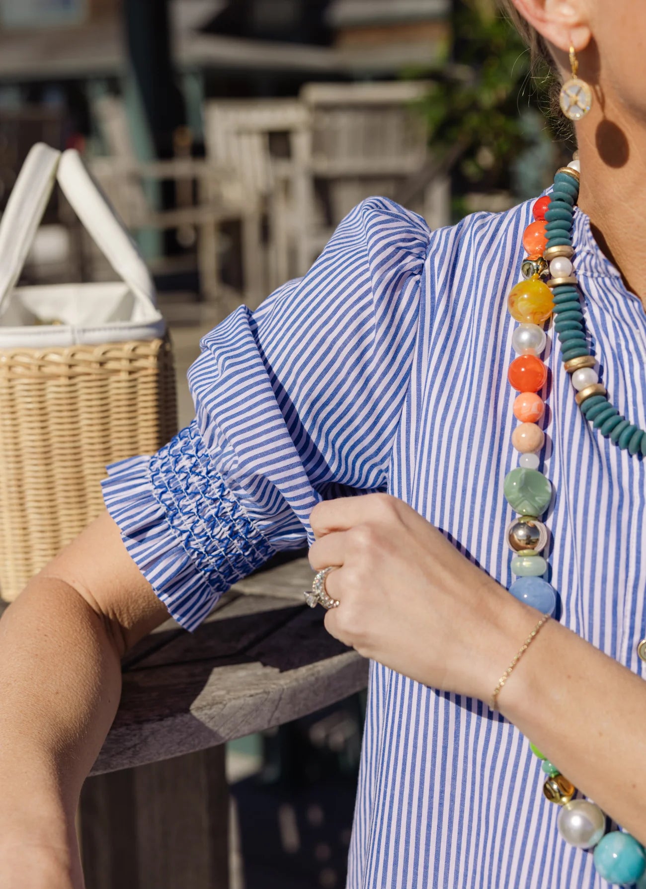 Duffield Lane Percy Popover 3/4 Sleeve Dress 35.5" in Navy & White Stripe