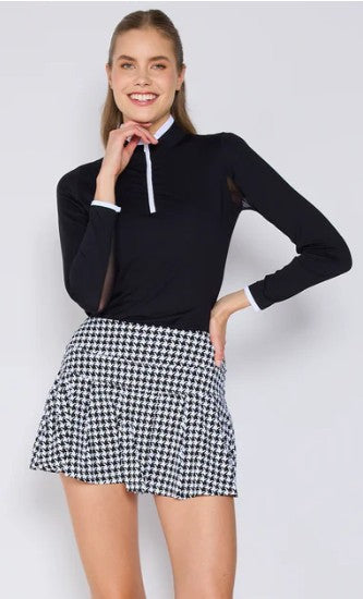 G Lifestyle Pleat Skort 13.5" in Black Houndstooth