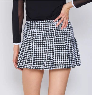 G Lifestyle Pleat Skort 13.5" in Black Houndstooth
