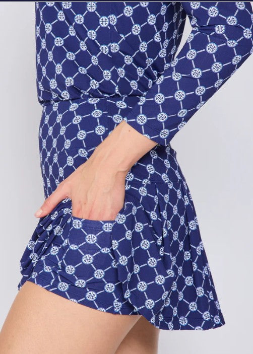 G Lifestyle Pleat Skort 13.5" in Navy Lifestyle Geo