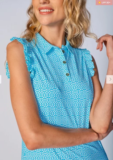 G Lifestyle Spring Polo Dress with Gold Buttons (Cubic Caribbean Turquoise)
