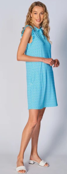 G Lifestyle Spring Polo Dress with Gold Buttons (Cubic Caribbean Turquoise)