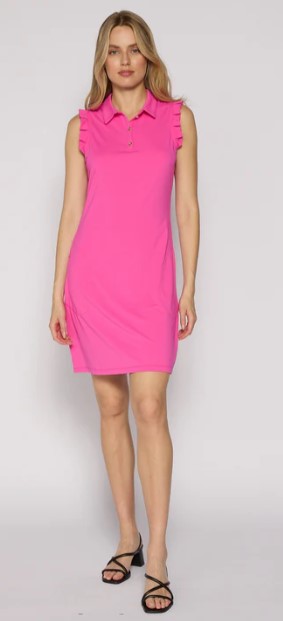 G Lifestyle MOODBOARD Polo Dress with Gold Buttons in Hot Pink