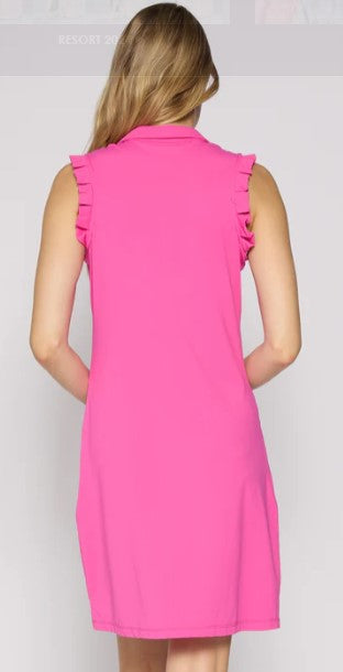 G Lifestyle MOODBOARD Polo Dress with Gold Buttons in Hot Pink