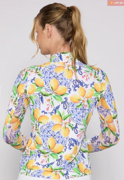 G Lifestyle MOODBOARD Quarter Zip Sun Protection Long Sleeve Top in Blue Lemon