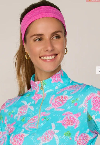 G Lifestyle FLOWER GARDEN Long Sleeve Quarter Zip Top in Car. Turq. Turtle