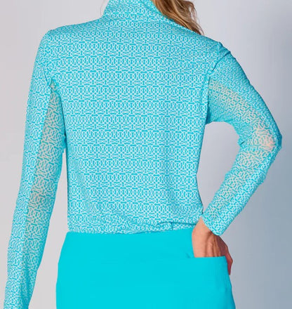 G Lifestyle SPRING Quarter Zip Sun Protection LONG SLEEVE Top Cubic Caribbean Turquoise