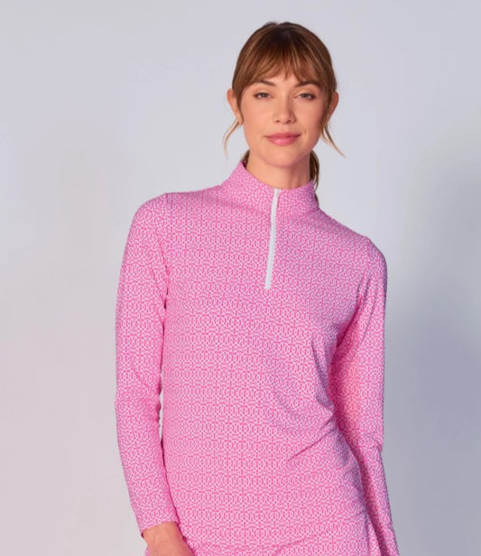 G Lifestyle SPRING Quarter Zip Sun Protection LONG SLEEVE Top Cubic Pink