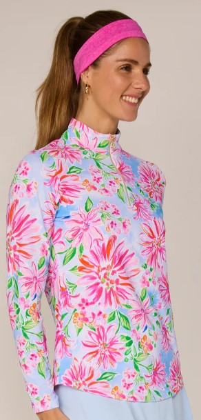 G Lifestyle FLOWER GARDEN Long Sleeve Quarter Zip Top in Flower Garden
