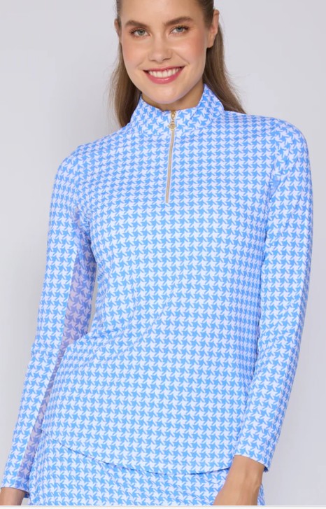 G Lifestyle Quarter Zip Long Sleeve Houndstooth Top (Multiple Colors)