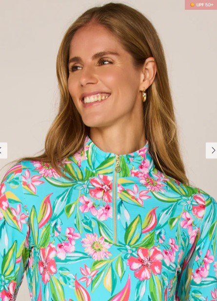 G Lifestyle FLOWER GARDEN Long Sleeve Quarter Zip Top in Multi Blooming Flower