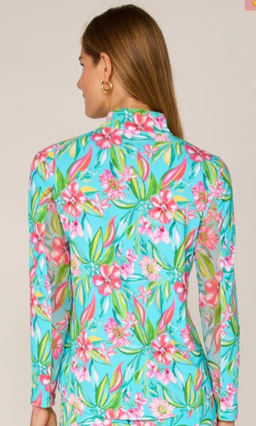 G Lifestyle FLOWER GARDEN Long Sleeve Quarter Zip Top in Multi Blooming Flower