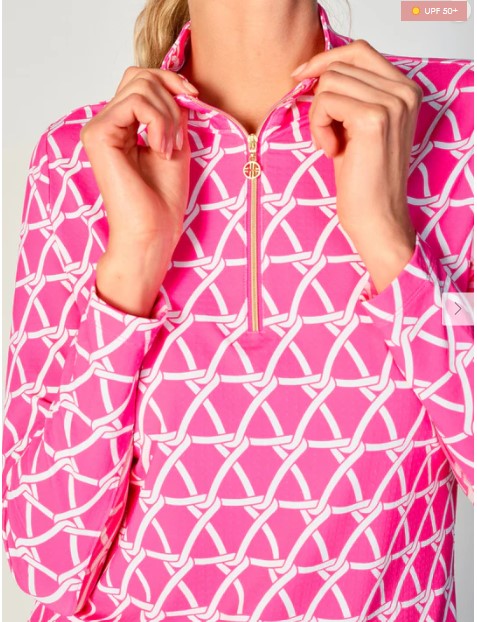 G Lifestyle Long Sleeve Color Block Zip Mock Neck Top in Nautical True Pink