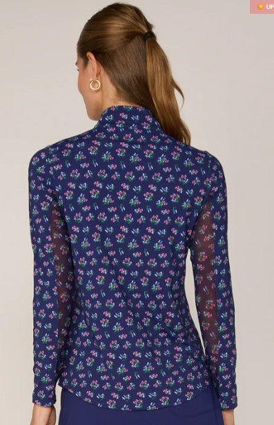 G Lifestyle FLOWER GARDEN Long Sleeve Quarter Zip in Navy Bouquet
