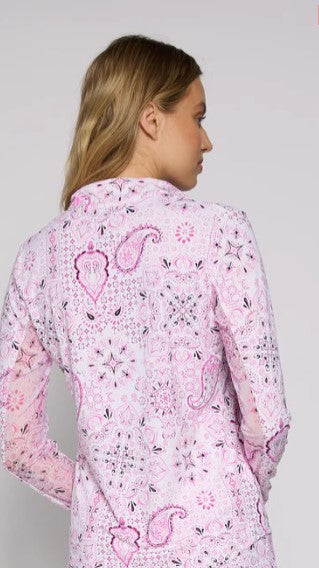 G Lifestyle MOODBOARD Quarter Zip Sun Protection Long Sleeve Top in Pink Paisley