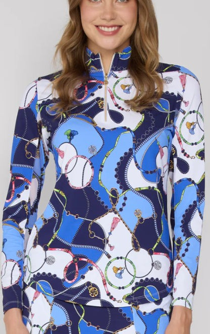 G Lifestyle Quarter Zip Long Sleeve Top in Blue Link