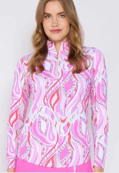 G Lifestyle Quarter Zip Long Sleeve Top in Pink Mirage