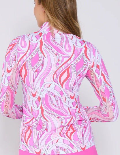 G Lifestyle Quarter Zip Long Sleeve Top in Pink Mirage