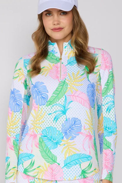 G Lifestyle Quarter Zip Long Sleeve Top in White Oasis