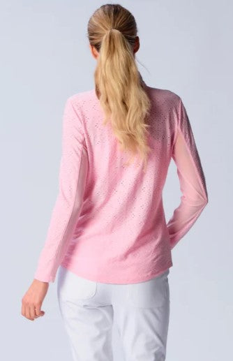 G Lifestyle Long Sleeve Print Quarter Zip Sun Protection Top - Pink Petit Tile