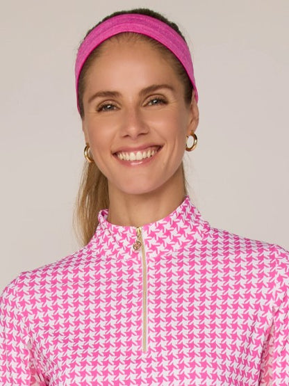 G Lifestyle Quarter Zip Long Sleeve Houndstooth Top (Multiple Colors)