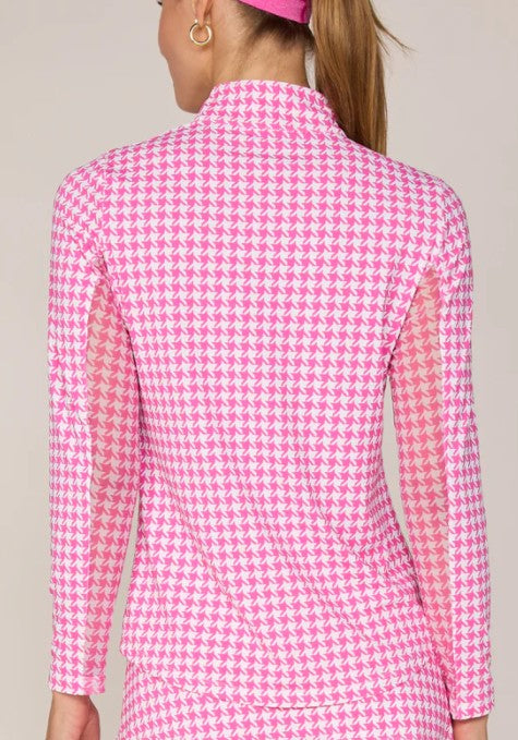 G Lifestyle Quarter Zip Long Sleeve Houndstooth Top (Multiple Colors)