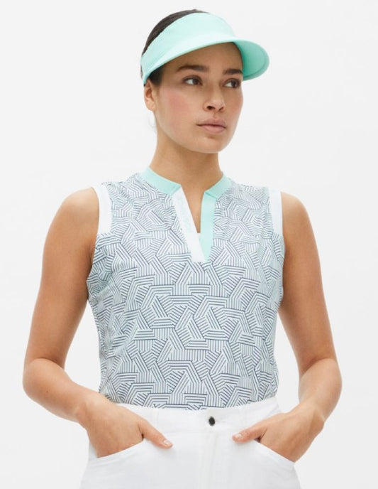 Rohnisch Active Energy Abby Hexagon Print Sleeveless Polo Shirt