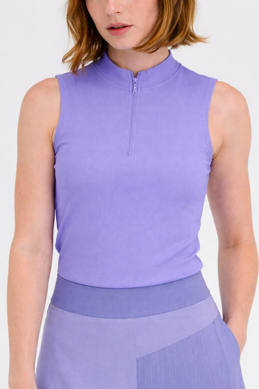 FORAY Sleeveless Zip Ribbed Polo (Multiple Colors)