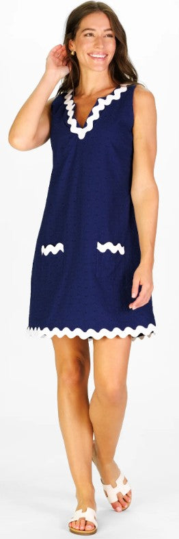 Duffield Ric Rac Grand Sleeveless Dress in Navy Eyelet
