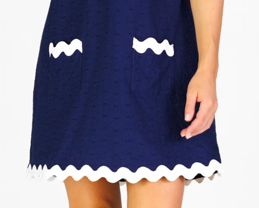 Duffield Ric Rac Grand Sleeveless Dress in Navy Eyelet