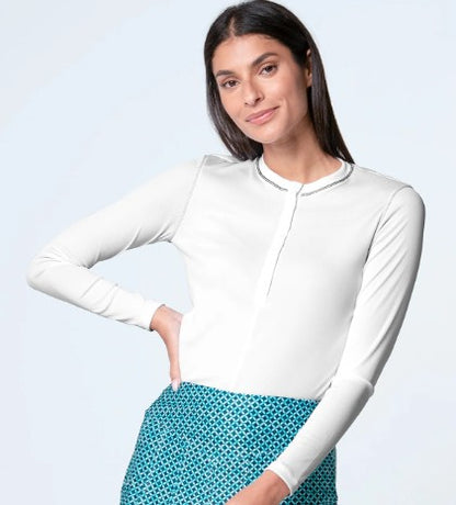 Lucky in Love EYELET YOU WIN IT Riviera Henley Long Sleeve